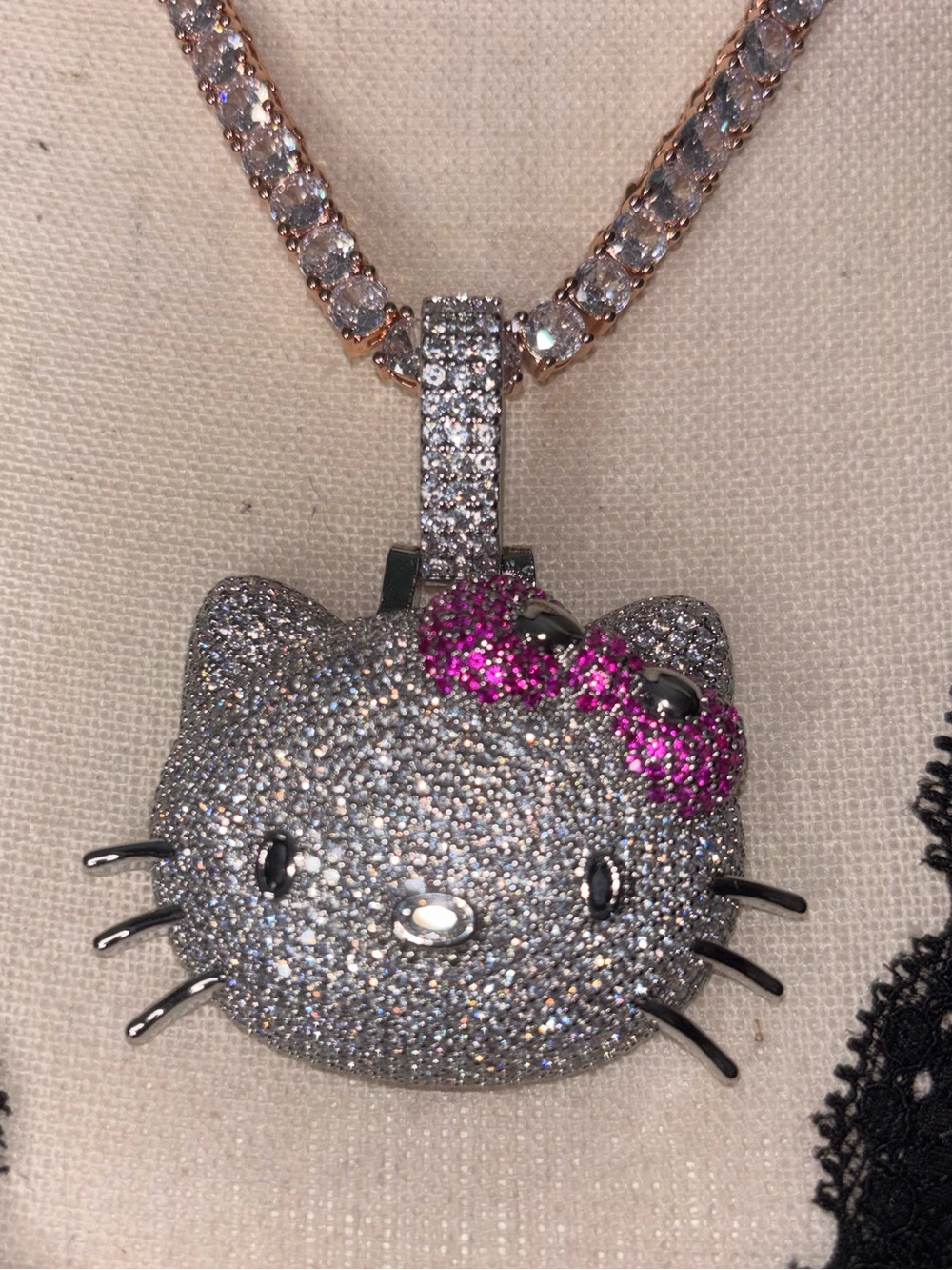 Silver and Rose Gold toned Krystal HELLO KITTY pendant and necklace